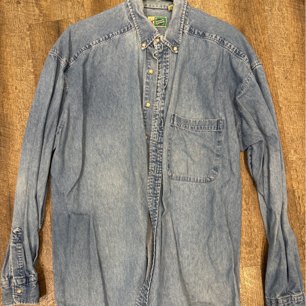 Johnny Cotton Men's Blue Denim Long Sleeve Button Down Shirt Size Large